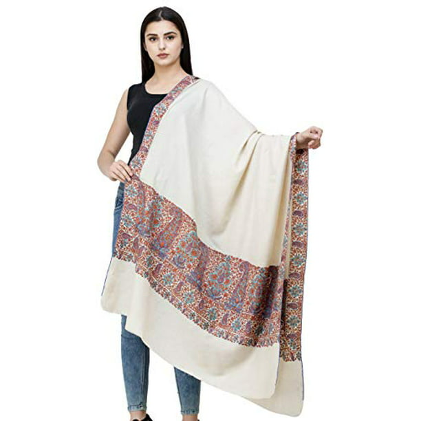 Exotic India Kashmiri Stole with Ari Embroidered Paisleys by Hand 